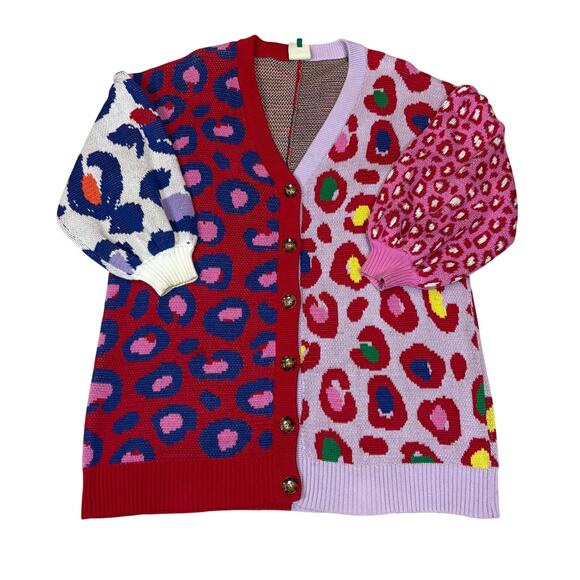 Farm Rio Leopard Pop Cardigan Women's Small Oversized Twee - Picture 1 of 14